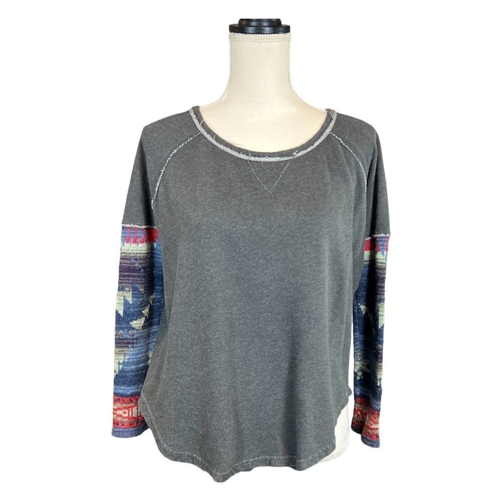 Ralph Lauren Denim and Supply Womens Small P Gray Aztec Sweater Sleeve Sweatshir